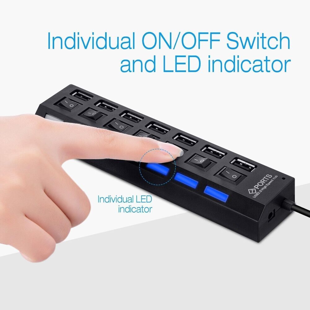 7 Port USB 2.0 Hub with LED Indicator - High-Speed Data Transfer for Multiple Devices