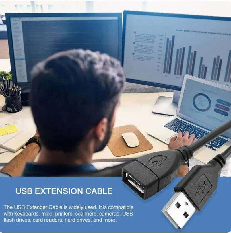 High-Speed USB 2.0 Extension Cable with Male/Female Connectors
