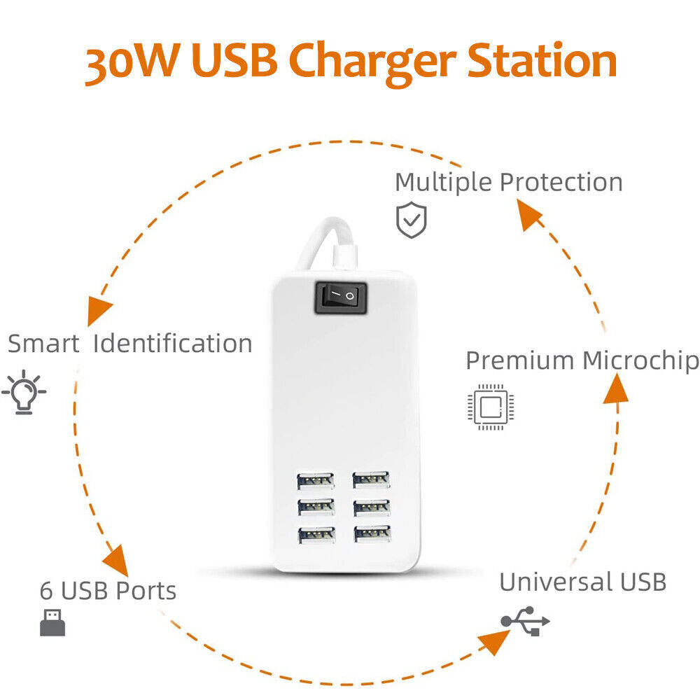 6-Port USB Charging Station with Fast Charging Capability
