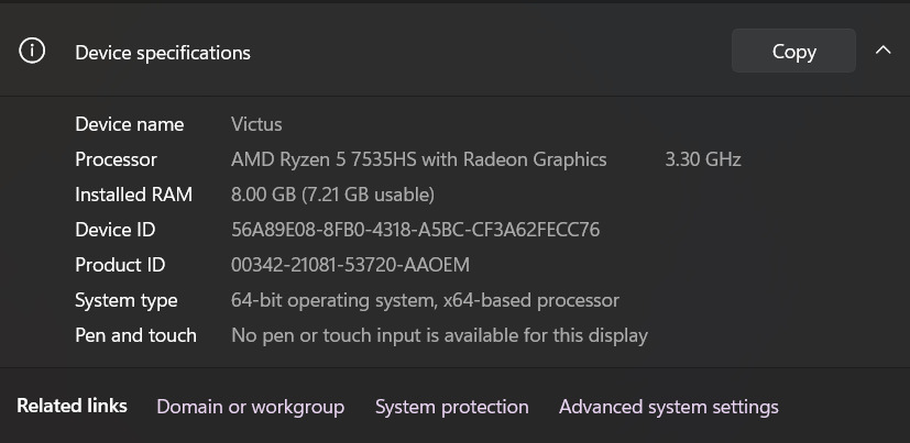 HP Victus Gaming Laptop - 15" FHD 144Hz, AMD Ryzen 5-7535HS, RTX 2050