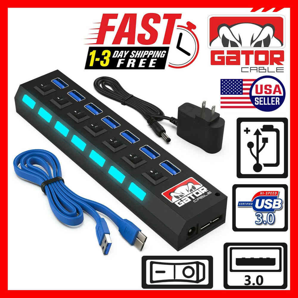 7-Port USB 3.0 Hub with AC Adapter for PC and Laptop