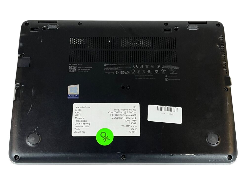 HP EliteBook 840 G3 Business Laptop with Intel i7-6600U, 8GB RAM, 250GB SSD