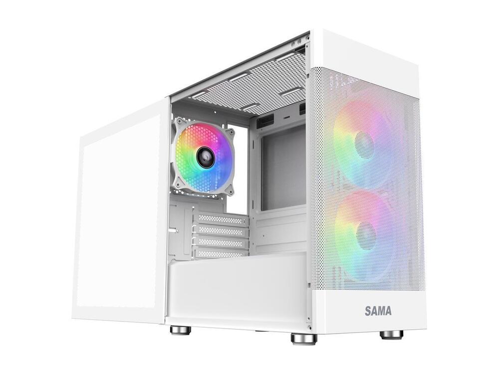 Sama ARGB-Q5-W White USB 3.0 Tempered Glass Micro ATX Tower Gaming Case