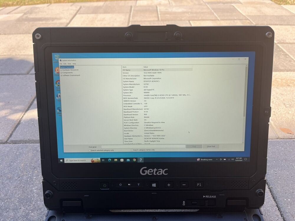 Rugged Getac K120 Toughbook Touch Laptop with i5-8250U, 16GB RAM, 256GB SSD