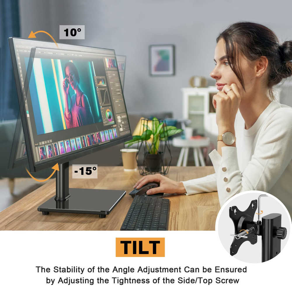Ergonomic Single Monitor Stand VESA Mount for 13-32 Inch Screens
