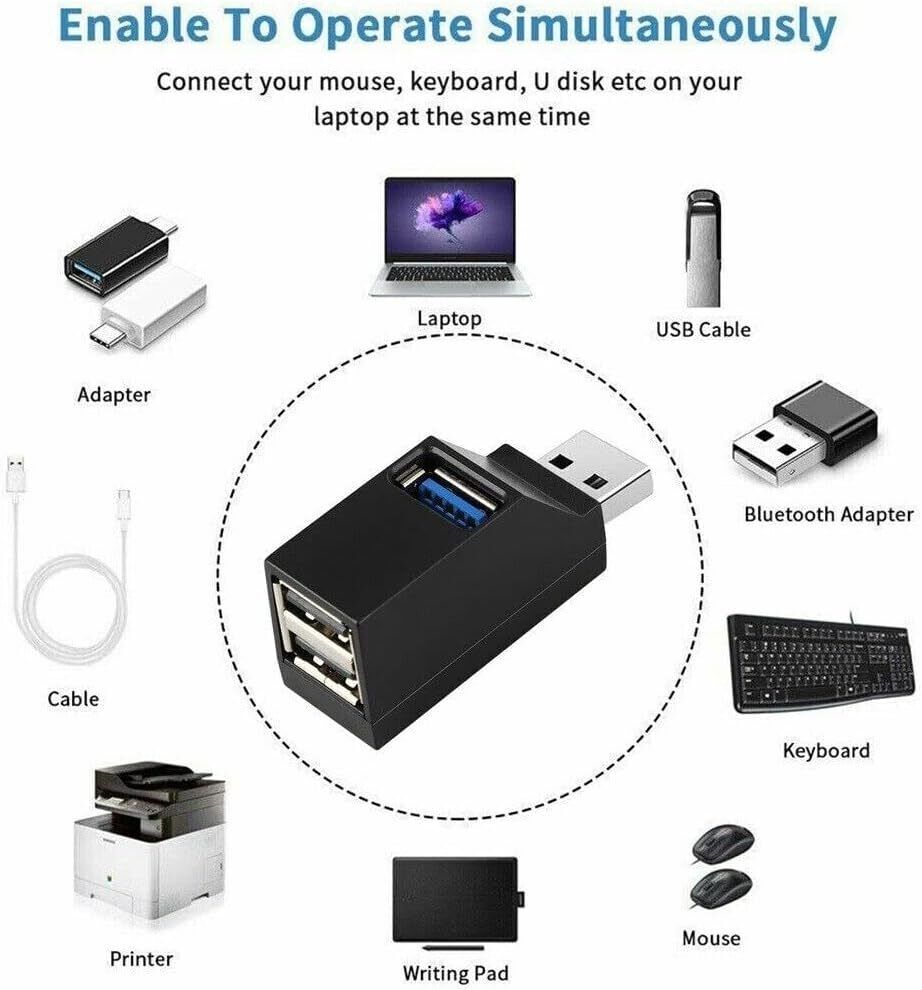 3 Port USB 3.0 Hub Splitter for Enhanced Connectivity