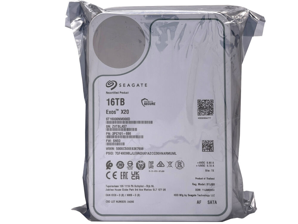 Seagate Exos X20 16TB 7.2K RPM SATA 6Gb/s Enterprise Hard Drive