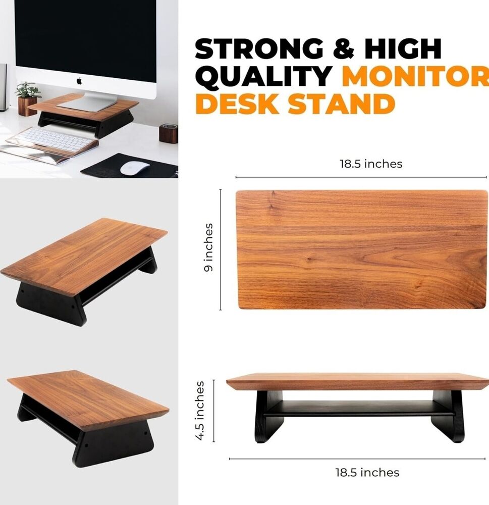 Elegant Solid Walnut Monitor Stand Riser - 18.5 x 4.5 for Home and Office Use