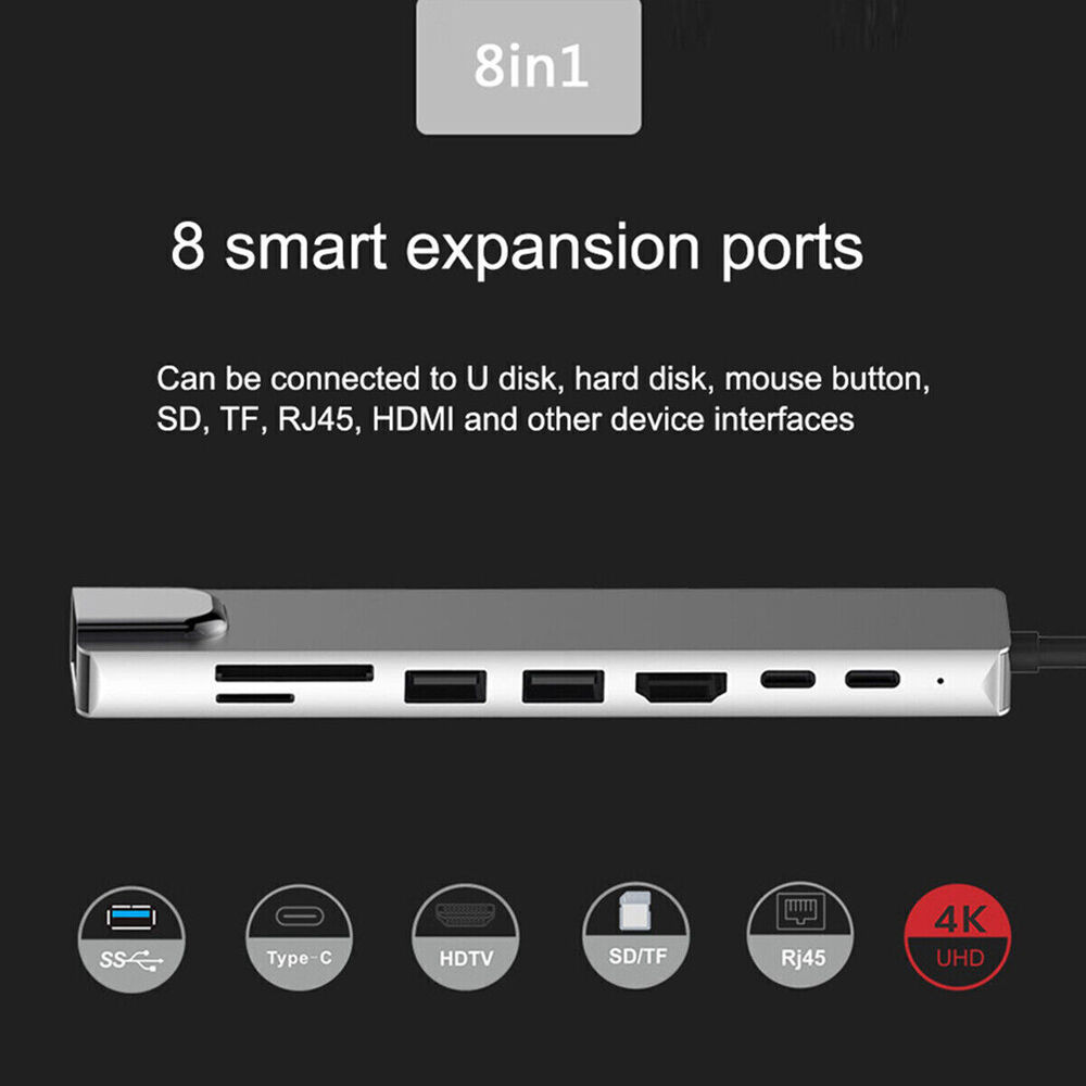8-in-1 USB-C Hub Adapter with 4K HDMI, Ethernet, and 8 Ports