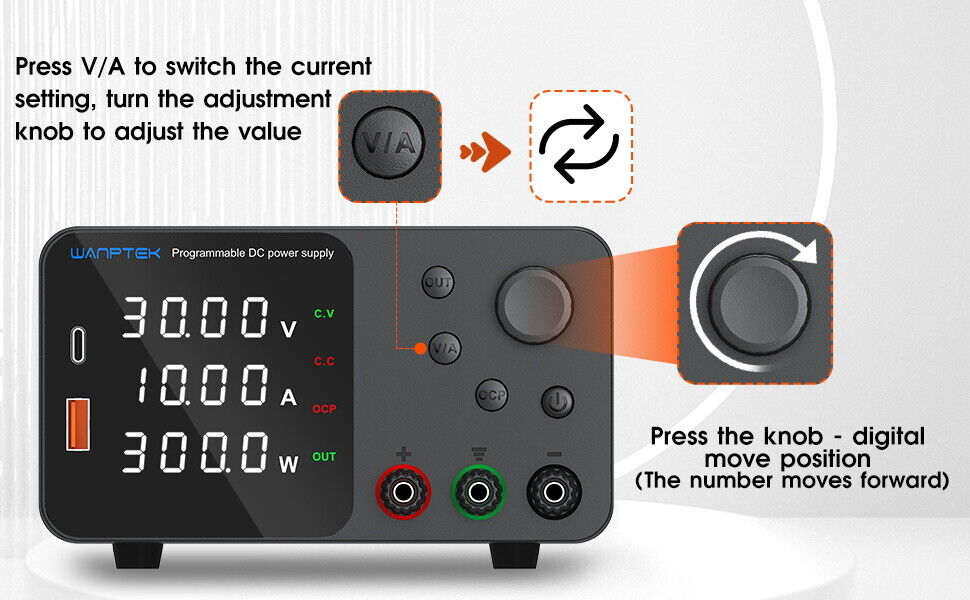 Lab Adjustable DC Power Supply - 0-120V, 0-10A Variable Bench Switching