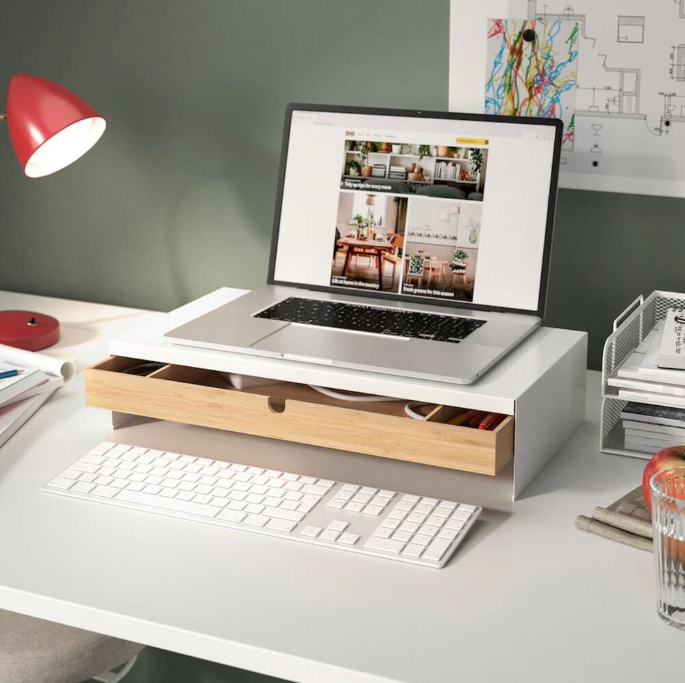 Ikea ELLOVEN Monitor Stand with Drawer - White
