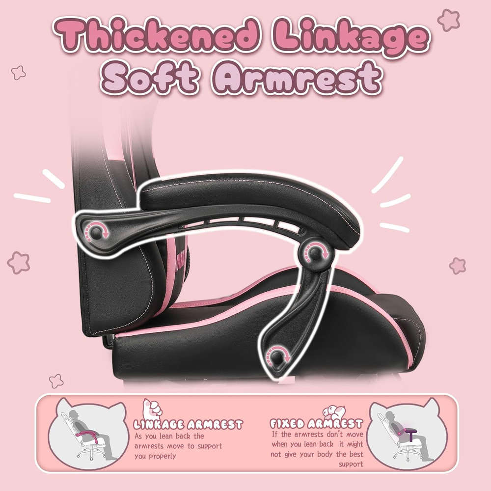 Ergonomic Gaming Chair with Cute Cat Ears for Girls