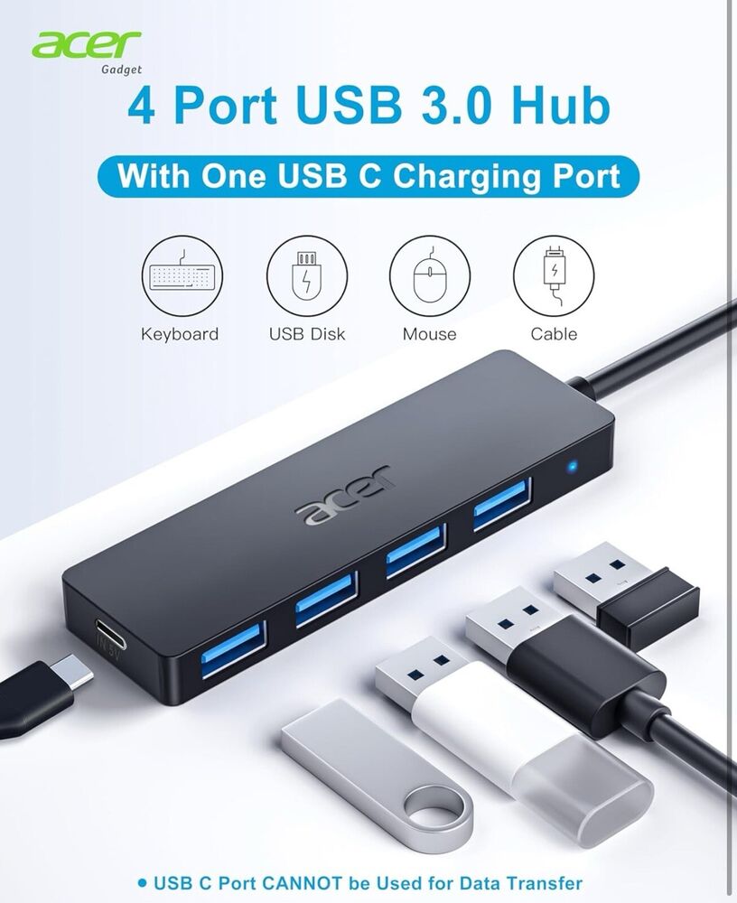 4-Port USB 3.0 Hub with USB-C for Laptops