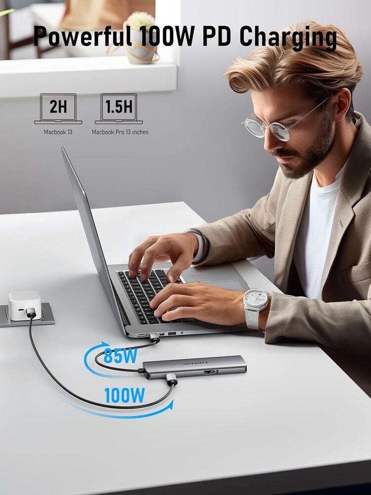 6-in-1 USB-C Hub Adapter with USB 3.0, 4K HDMI, and PD Charging for MacBook Pro/Air & iPhone