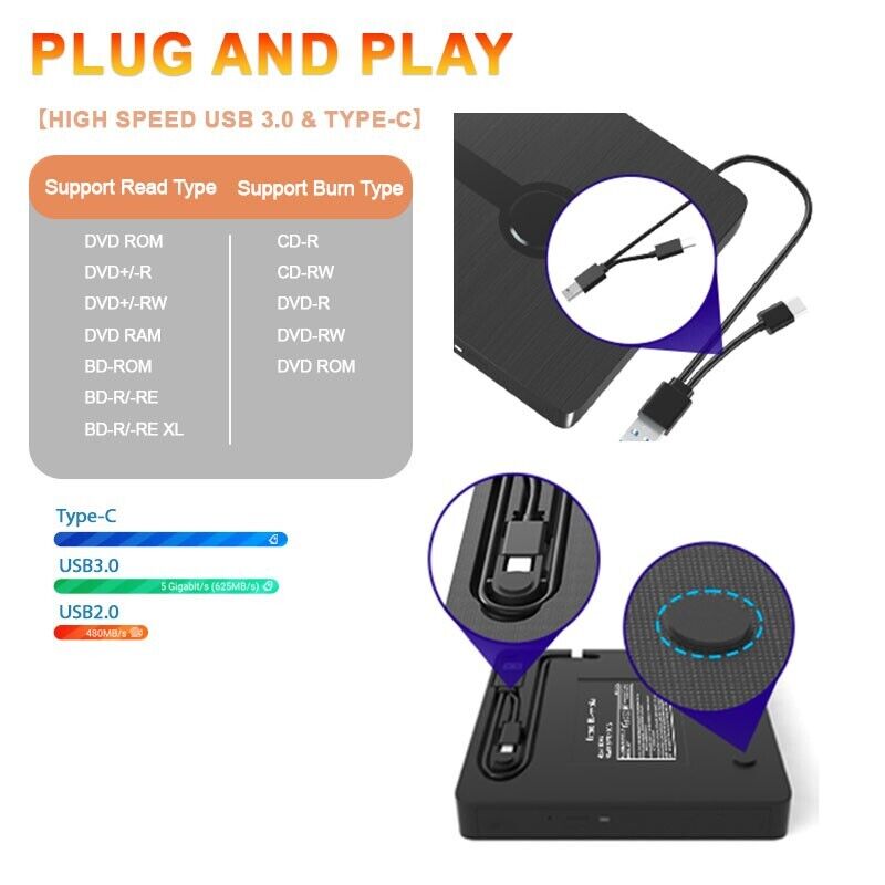 External Blu-ray Drive with USB 3.0 and Type-C Connectivity