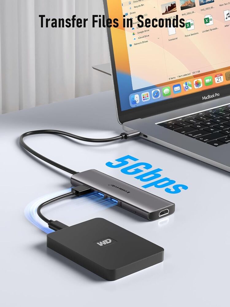 6-in-1 USB-C Hub Adapter with USB 3.0, 4K HDMI, and PD Charging for MacBook Pro/Air & iPhone