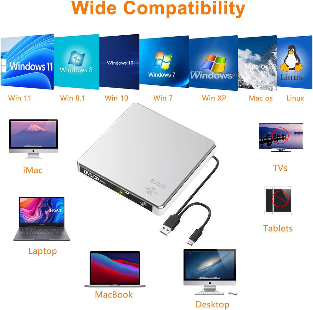 Portable Lightscribe CD/DVD Burner with External Drive