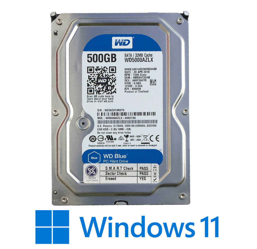 Internal HDD SATA 3.5" 250GB-2TB Hard Drive with Windows 11 Pro