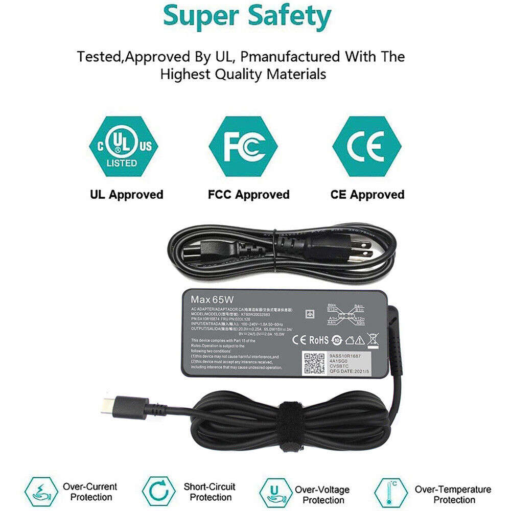 65W USB-C Charger for Lenovo ThinkPad Laptops