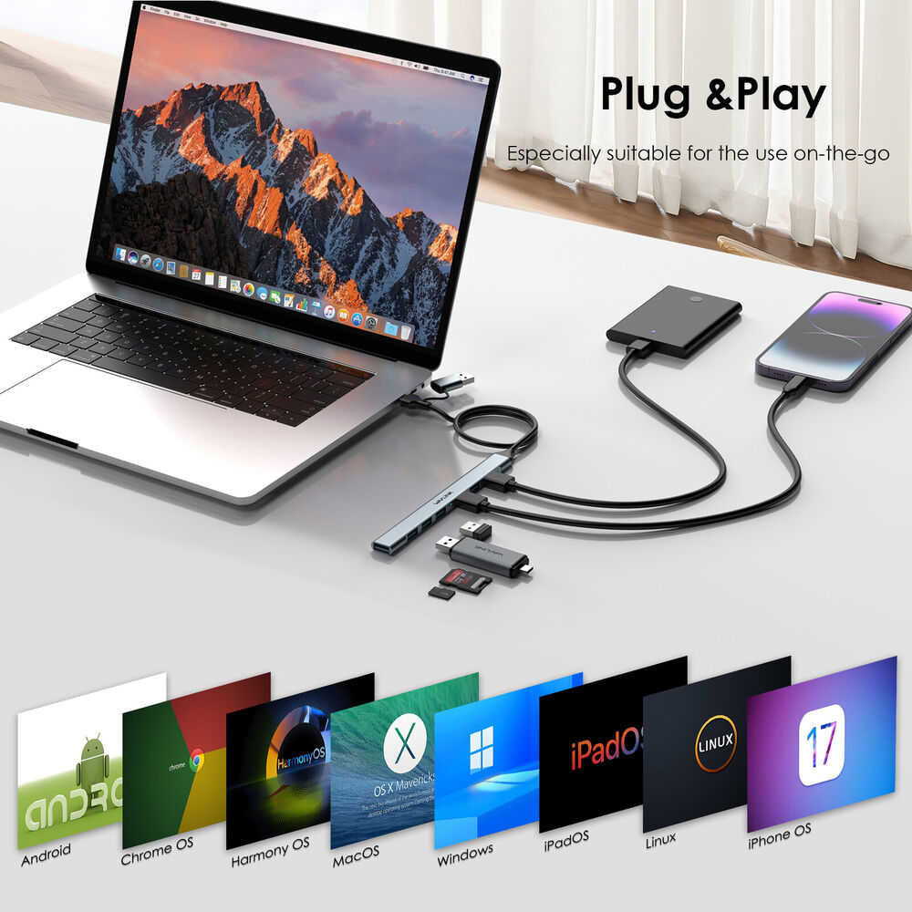 7-Port USB 3.0 Hub with 12V/4A Power Adapter for High-Speed Data Transfer