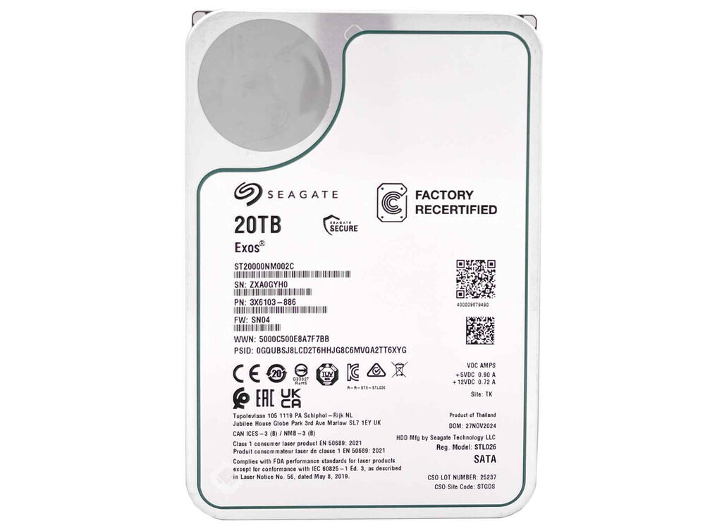 Seagate Exos 20TB CMR 7200RPM SATA6Gb/s Enterprise Hard Drive