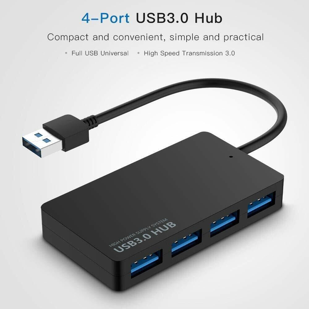 4 Port USB 3.0 Hub with Power Adapter for Enhanced Connectivity