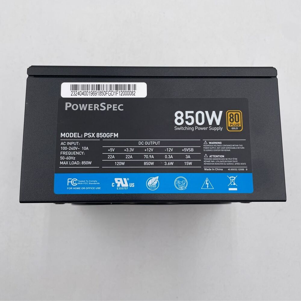 PowerSpec PSX 850GFM 80 Plus Gold ATX Fully Modular Power Supply, Black