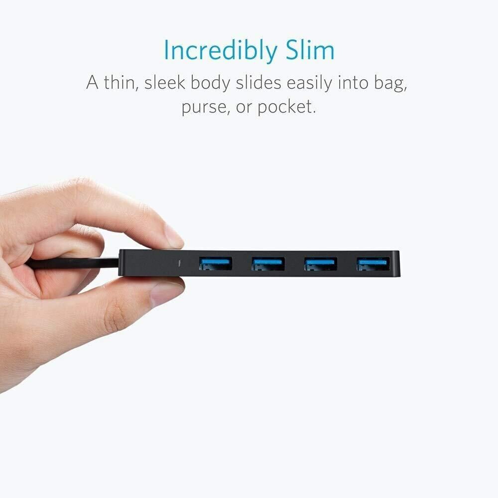 4-Port USB 3.0 Hub Adapter with Charger - Slim Design for High-Speed Data Transfer