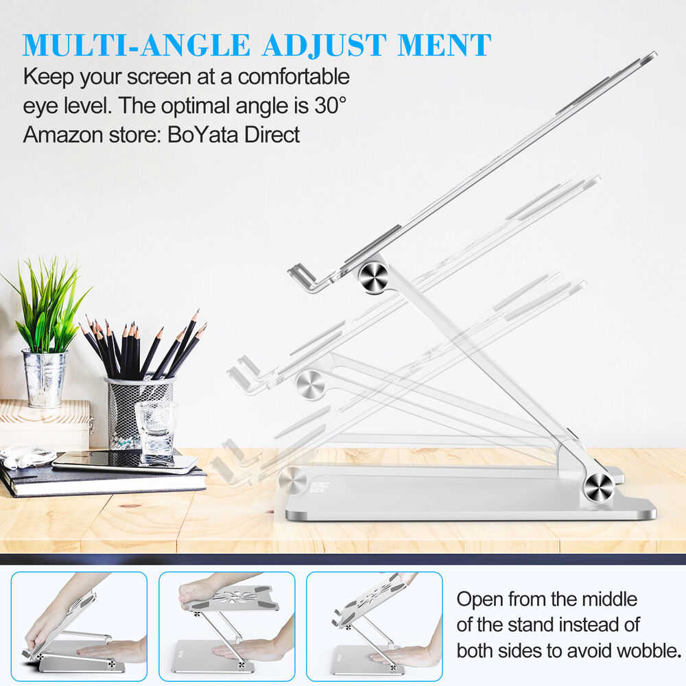 Ergonomic Aluminum Laptop Stand for Desk, Adjustable up to 14 Inches
