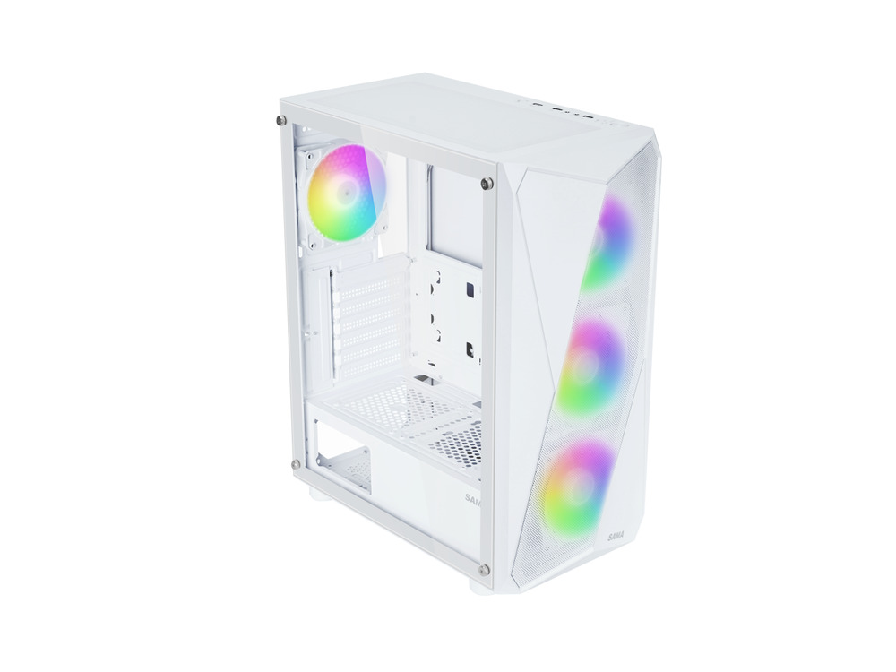 Sama 3313 White USB 3.0 Tempered Glass Micro ATX Tower Gaming Case