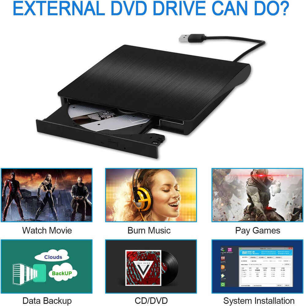 USB 3.0 Slim External CD/DVD Drive with Burner for Laptops and Mac