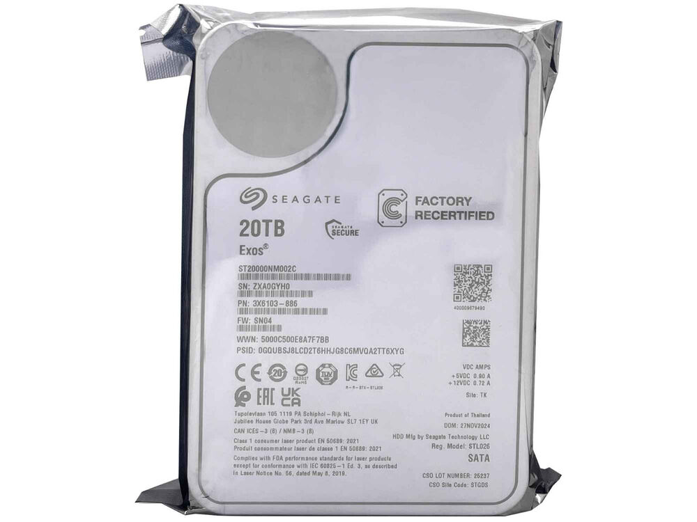 Seagate Exos 20TB CMR 7200RPM SATA6Gb/s Enterprise Hard Drive