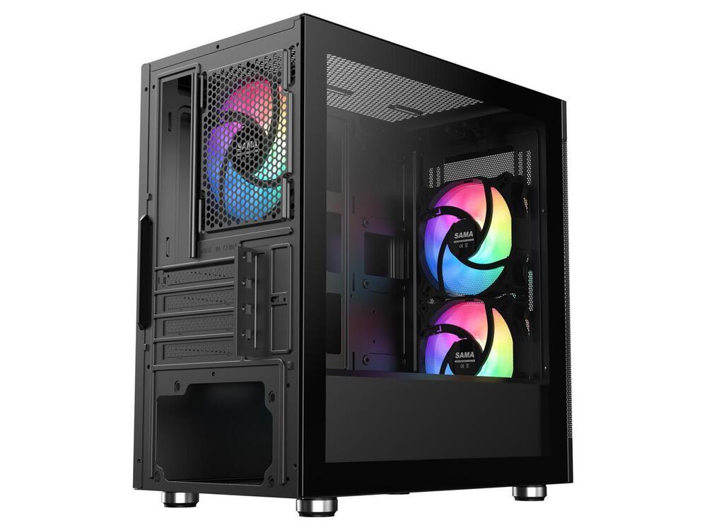 Sama ARGB Q5 Black Micro ATX Tower Gaming Computer Case with 3x120mm RGB Fans