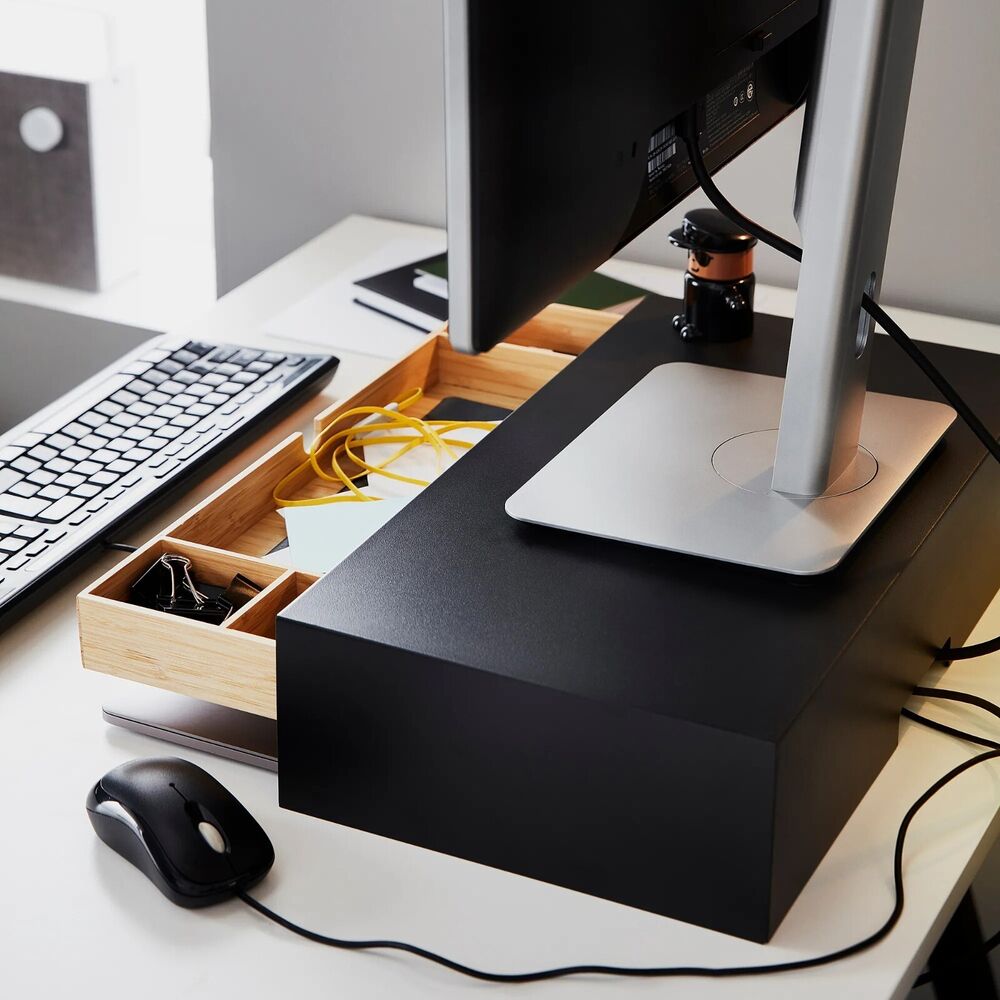 Elevate Your Workspace with Bamboo Monitor Stand and Storage Drawer