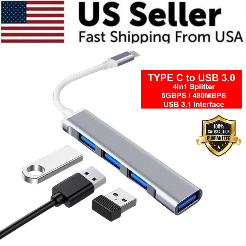USB-C to USB 3.0 4-Port Hub Splitter Adapter