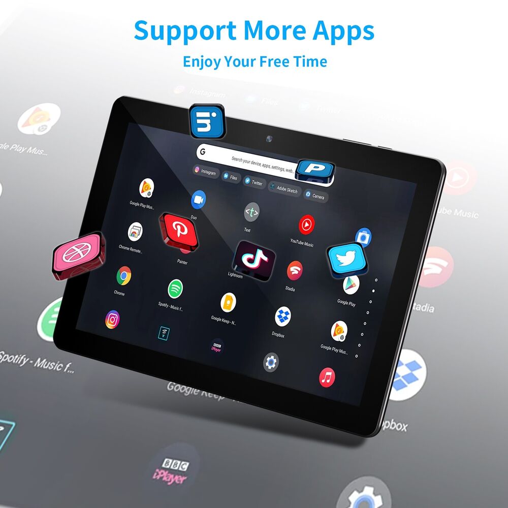10.1" Android 12 Tablet with 128GB Storage, Dual-Core Processor, Dual Cameras, and Netflix Support