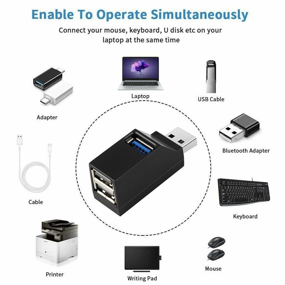 3 Port USB 3.0 Hub - High-Speed Portable Splitter for Multiple Devices