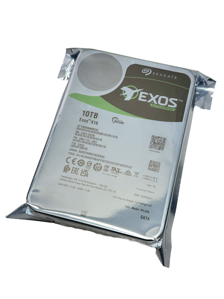 Seagate 10TB Exos X16 Hard Drive - 7.2K RPM, 6Gb/s SATA