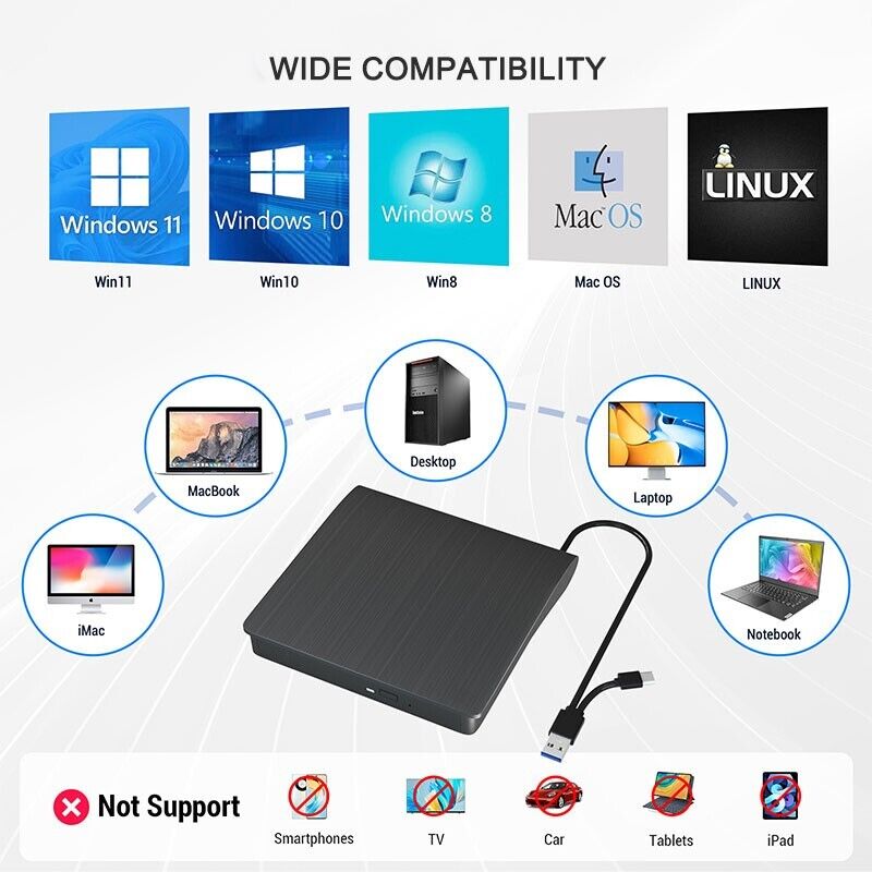 Portable USB 3.0 Type-C CD/DVD RW Burner Drive