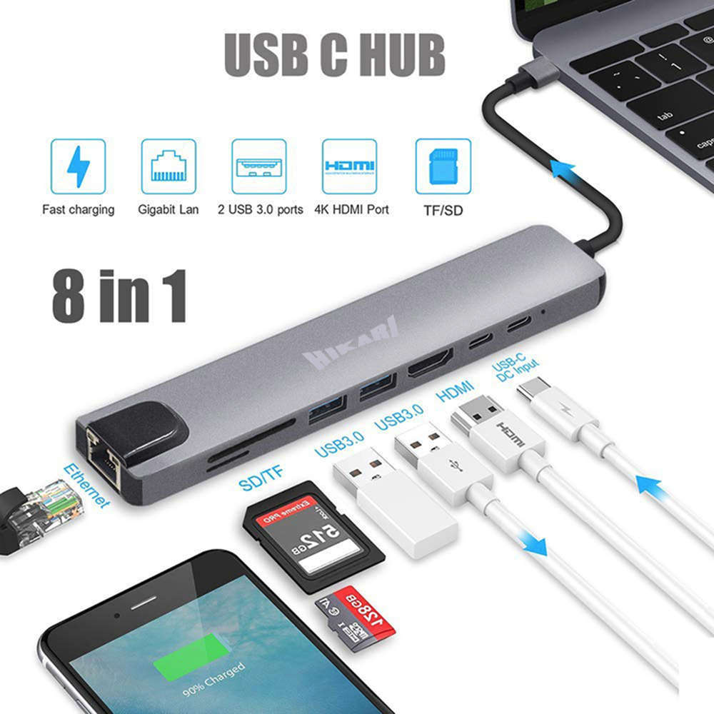HIKARI USB Type-C Hub 8-in-1 Adapter - Boost Connectivity for Mac & Windows