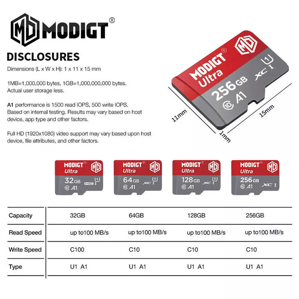 High-Speed Micro SD Memory Cards with Adapter - 32GB to 512GB
