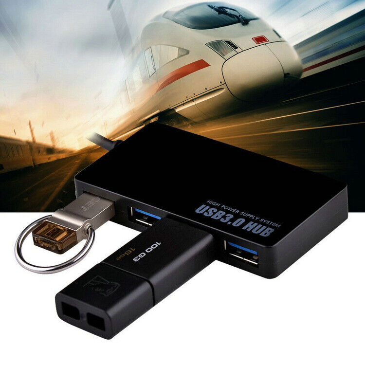 4 Port USB 3.0 Hub with Power Adapter for Enhanced Connectivity