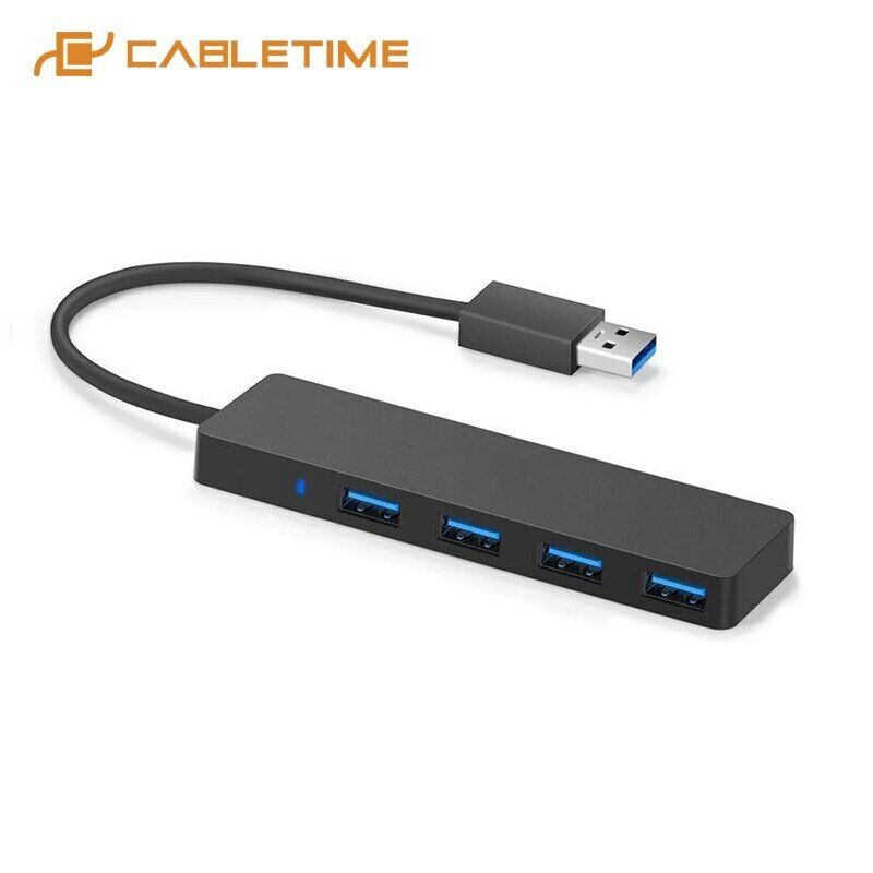 4-Port USB 3.0 Hub Adapter with Charger - Slim Design for High-Speed Data Transfer
