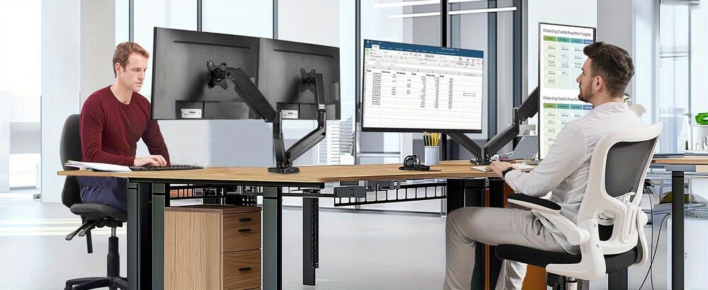 Adjustable Dual Monitor Stand with Swivel VESA Bracket and C Clamp