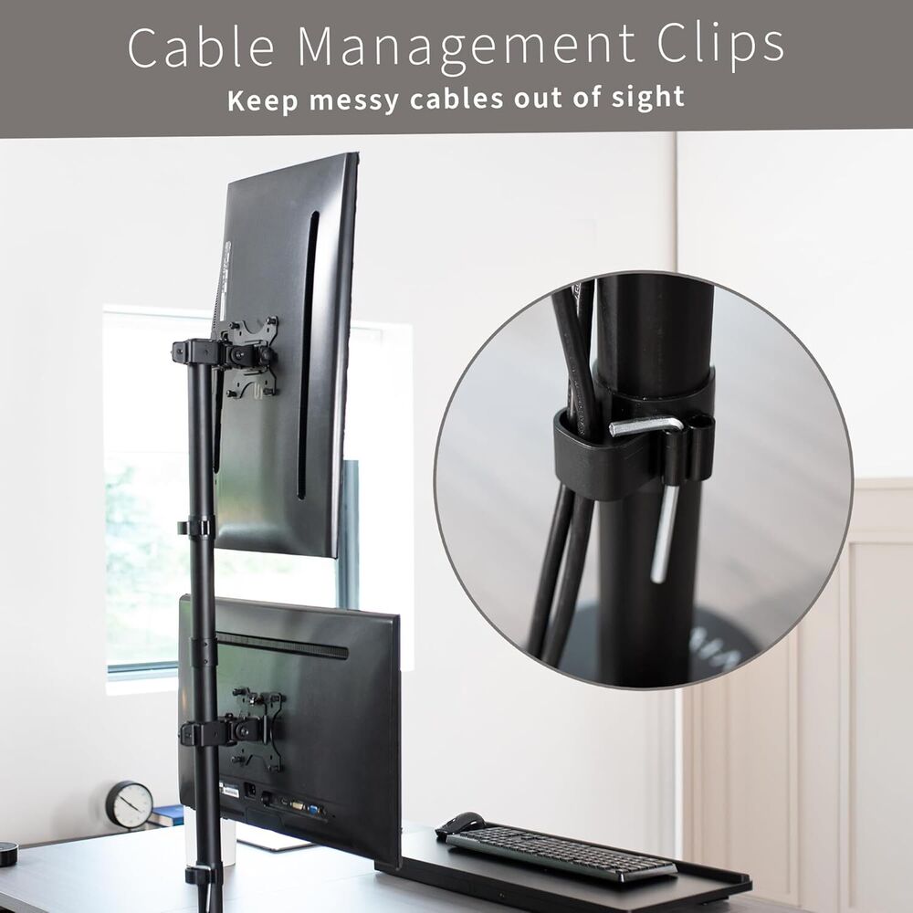 Dual Vertically Stacked Monitor Desk Mount - Extra Tall Adjustable Stand