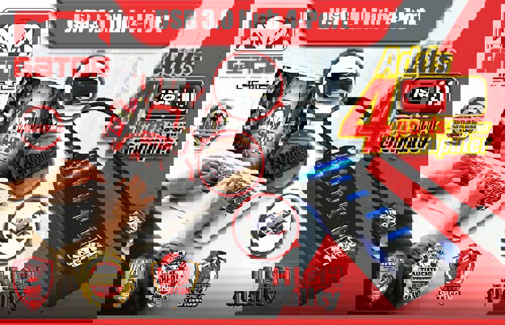 4-Port USB 3.0 Hub with LED Indicator - High-Speed Data Transfer and Charging