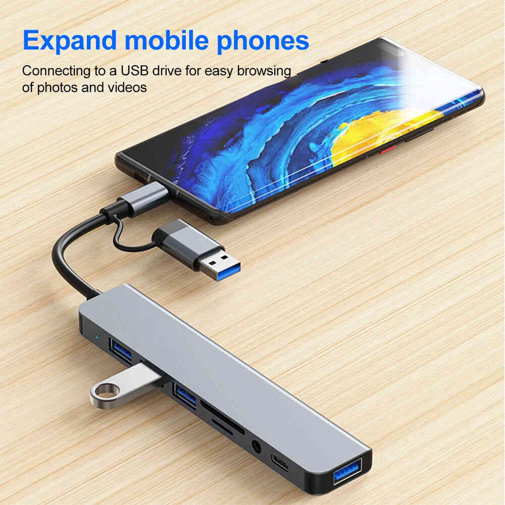 7/8-Port USB C Hub with 5Gbps Speed for PC, Laptop, and Macbook