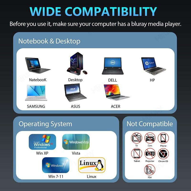 USB 3.0 External Blu-ray Drive with Burning and Storage Bag
