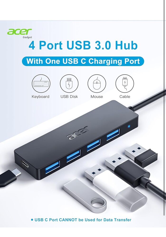 4-Port USB 3.0 Hub with USB-C for Laptops