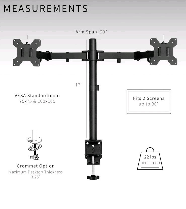 VIVO Dual Monitor Desk Mount - Heavy Duty Adjustable Steel Stand